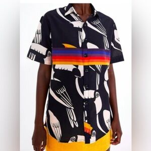 FARM Rio Toucan Boyfriend Button Down Shirt-Size Small